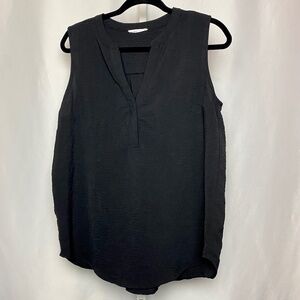 Timing Womenʻs Black Sleeveless Split Neckline Blouse Size Large